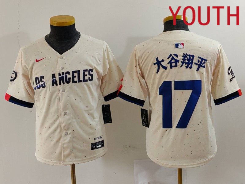 Youth Los Angeles Dodgers #17 Ohtani Cream Fashion Nike Game MLB Jersey style 701